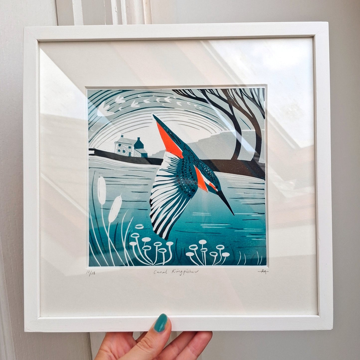 Canal Kingfisher - FRAMED lino print