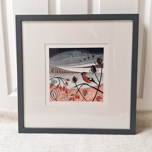 Winter Bullfinch - FRAMED lino print