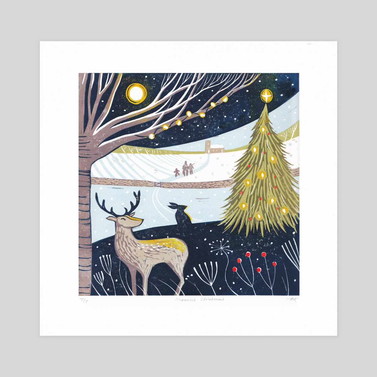 SECONDS - Moonlit Christmas Lino Print