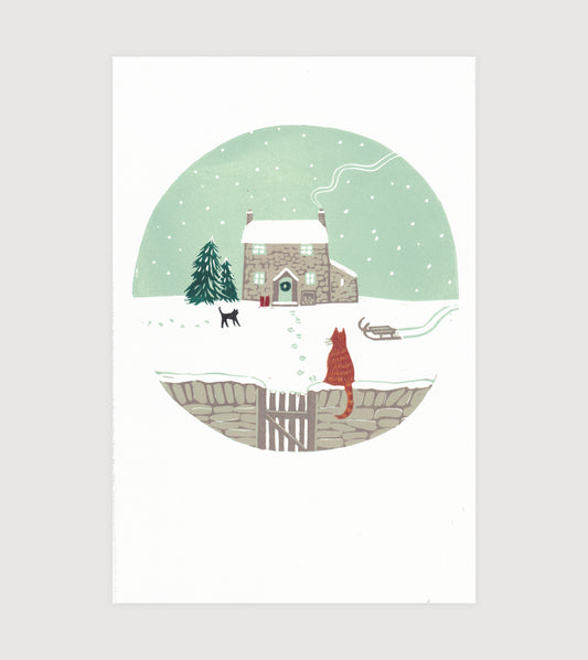 Christmas Cottage - Original Lino Print