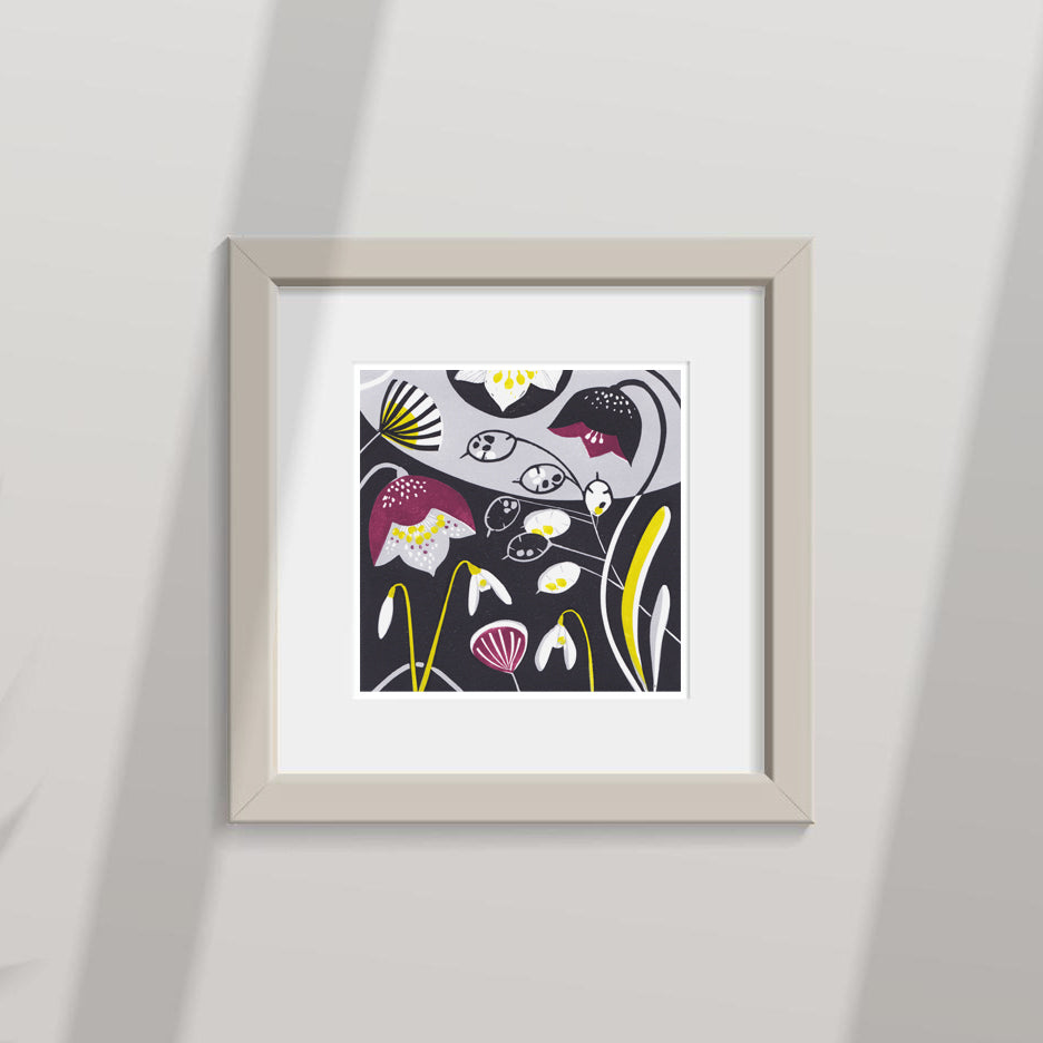 Hellebores & Snowdrops - Original Lino Print