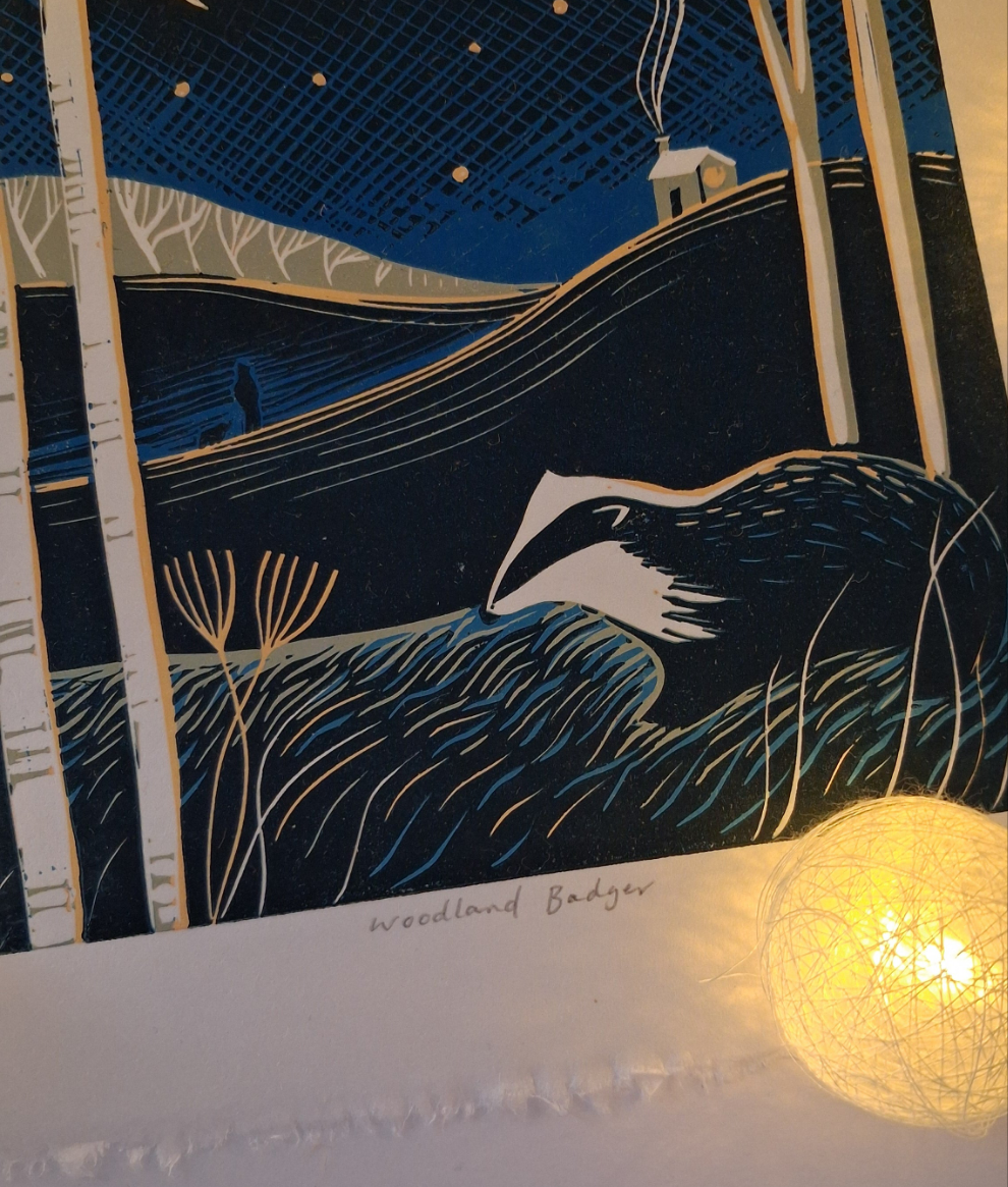 Woodland Badger - Original Lino Print
