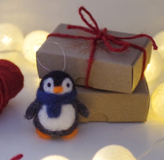 Handmade Needle Felted Penguin - Christmas Tree Decoration MADE TO ORDER