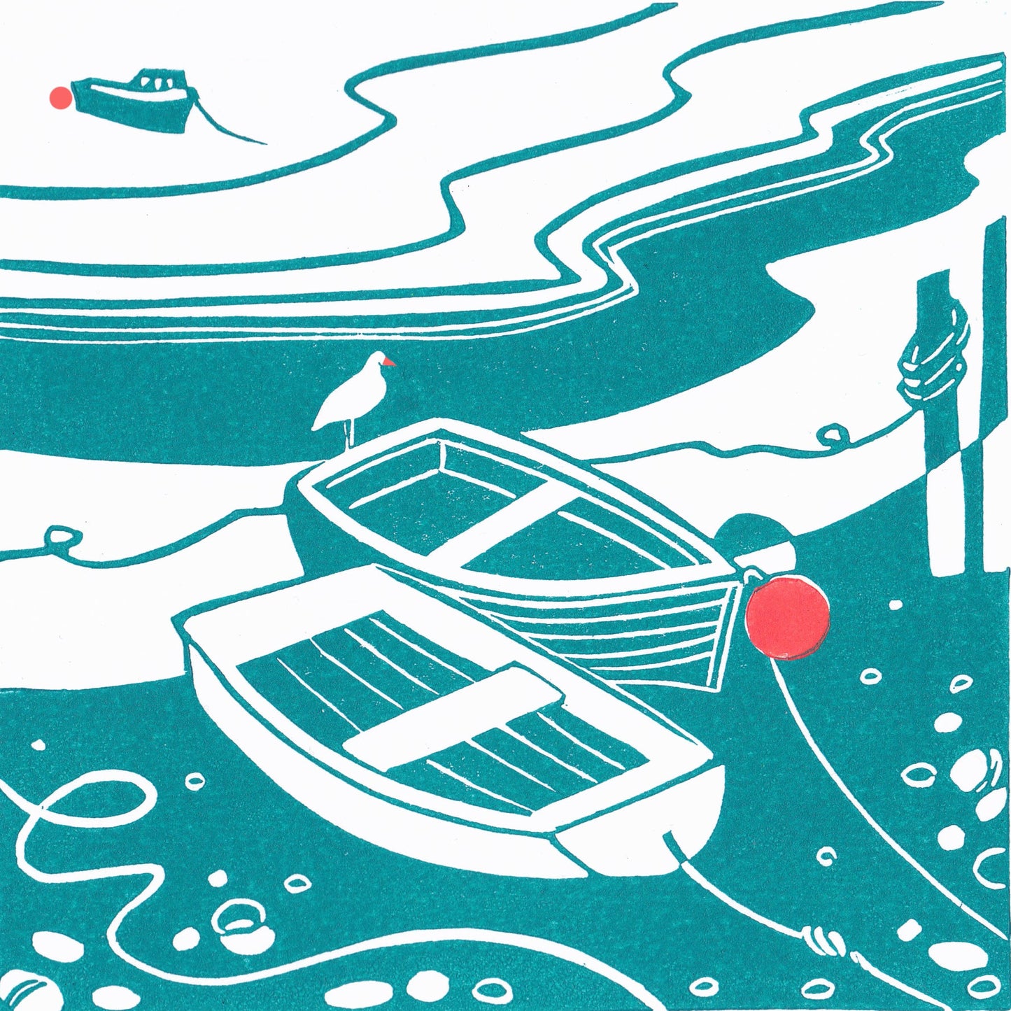 Incoming Tide - Original Landscape Lino Print | Gift Idea | Harbour Boats | Coastal Art