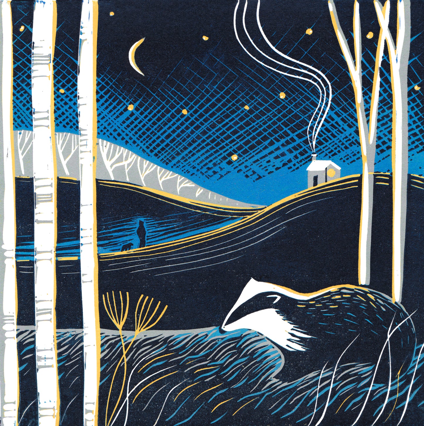 Woodland Badger - Original Lino Print