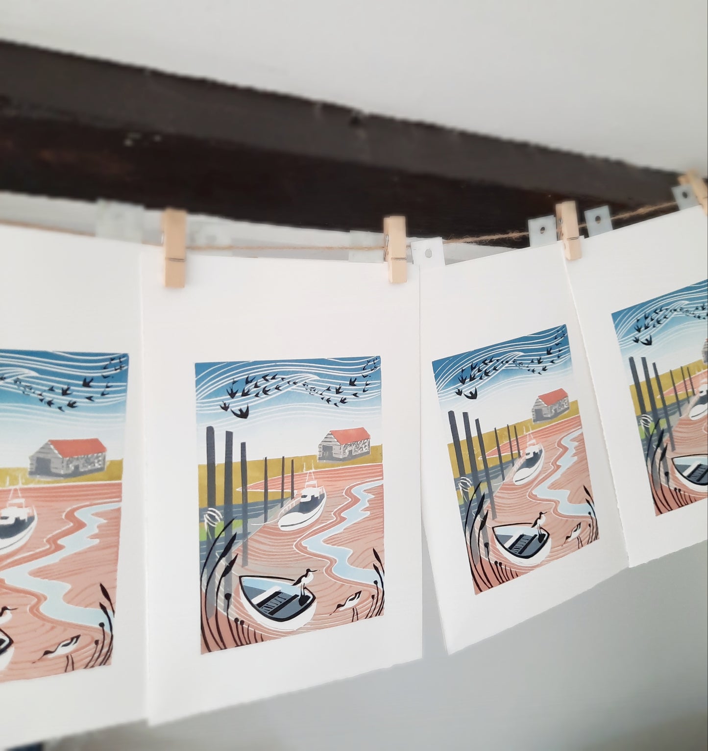 Thornham Avocets II - Original Lino Print | Limited Edition | Norfolk Landscape