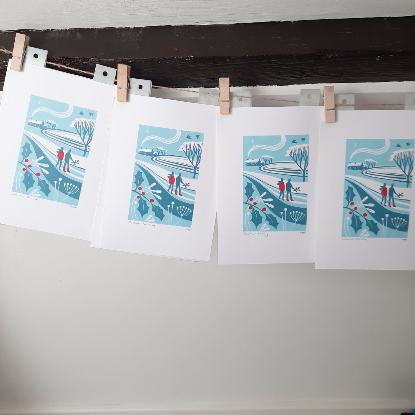 SECONDS Christmas Morning Lino Print