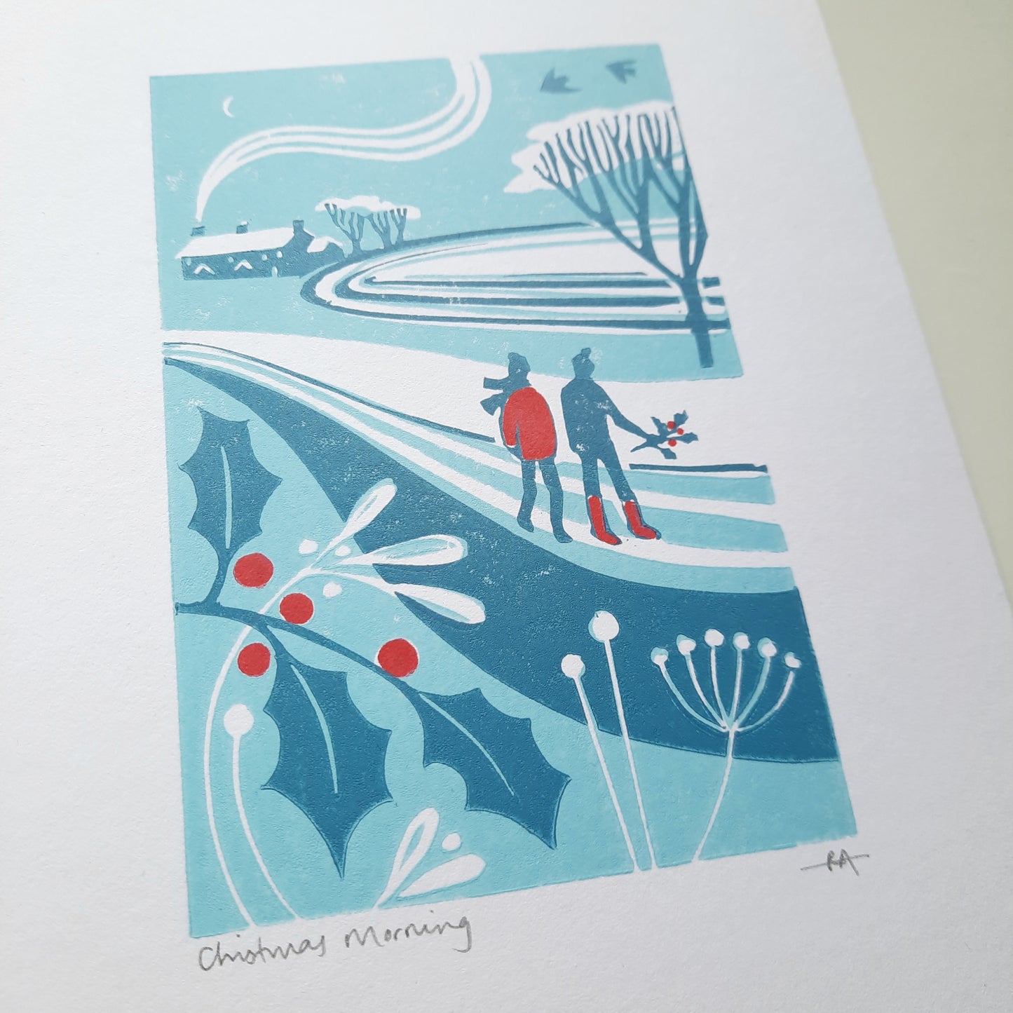 SECONDS Christmas Morning Lino Print