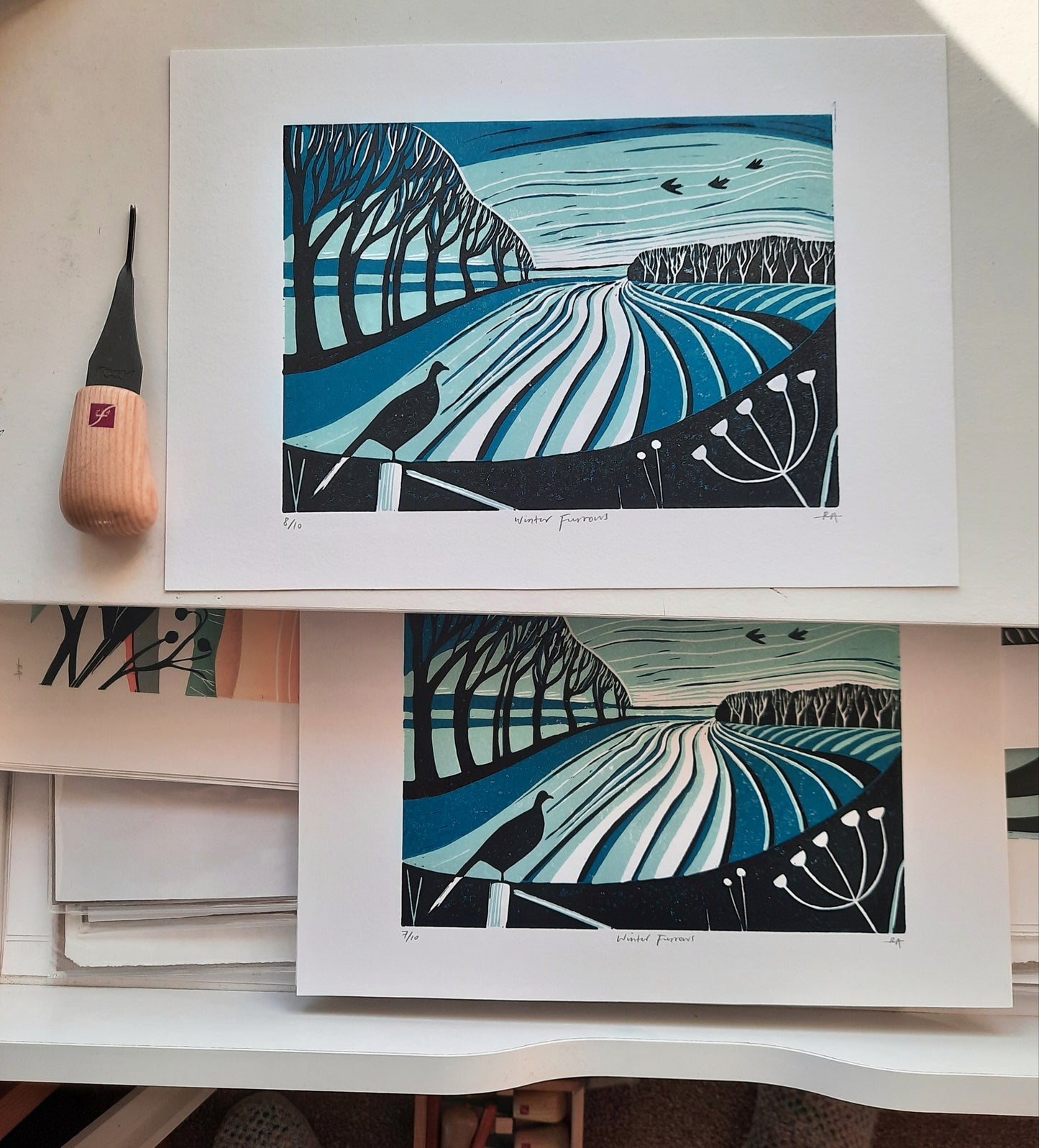 Winter Furrows - Original Lino Print | Unframed | Lino Cut | Gift Idea