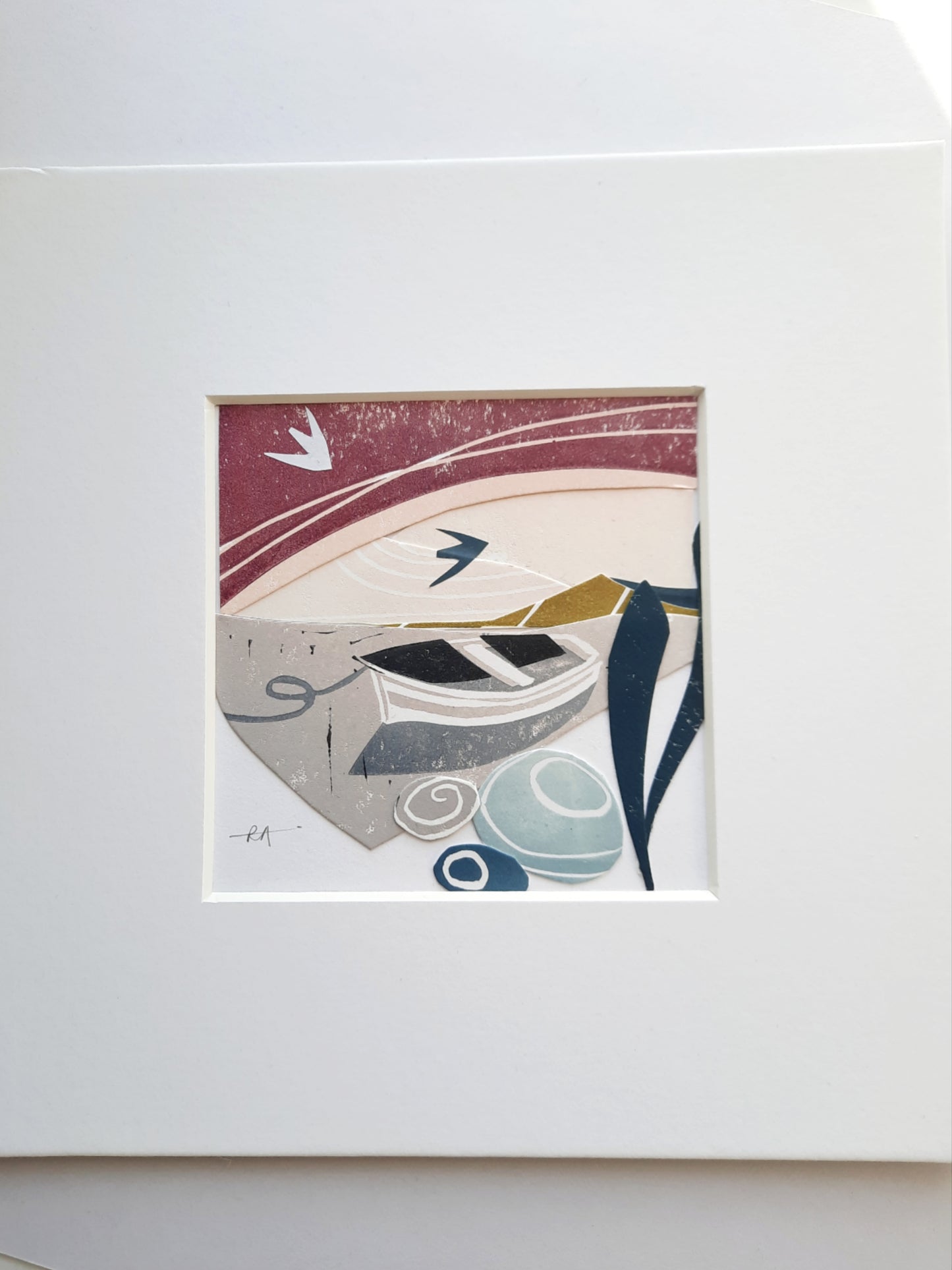 Drifted - Original Lino Print Collage | Coastal Collage | Wall Art