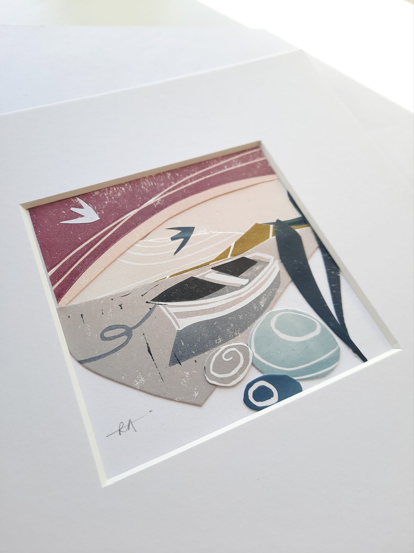 Drifted - Original Lino Print Collage | Coastal Collage | Wall Art