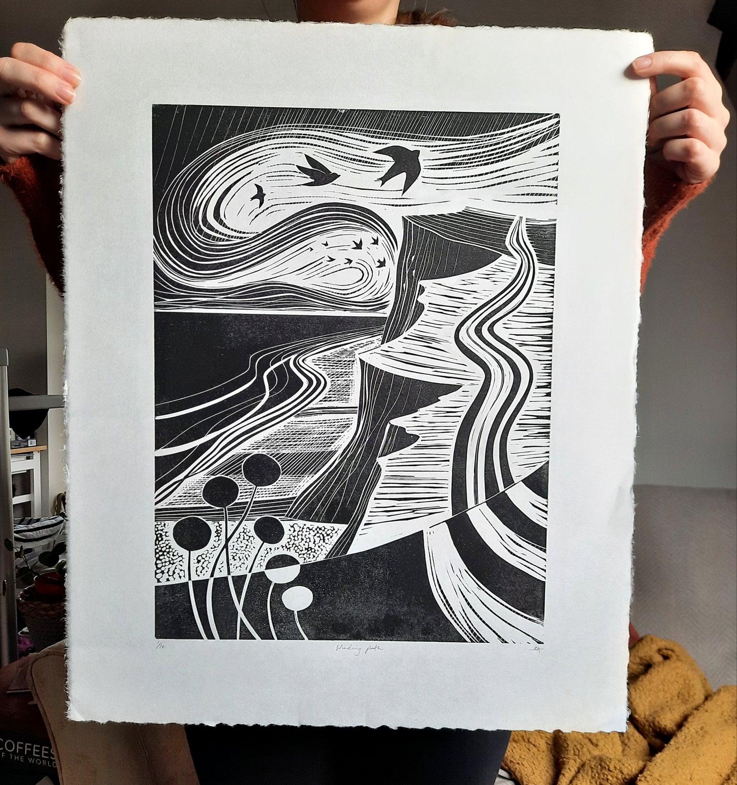 Winding Path - Original Lino Print | Norfolk Landscape | Art Print