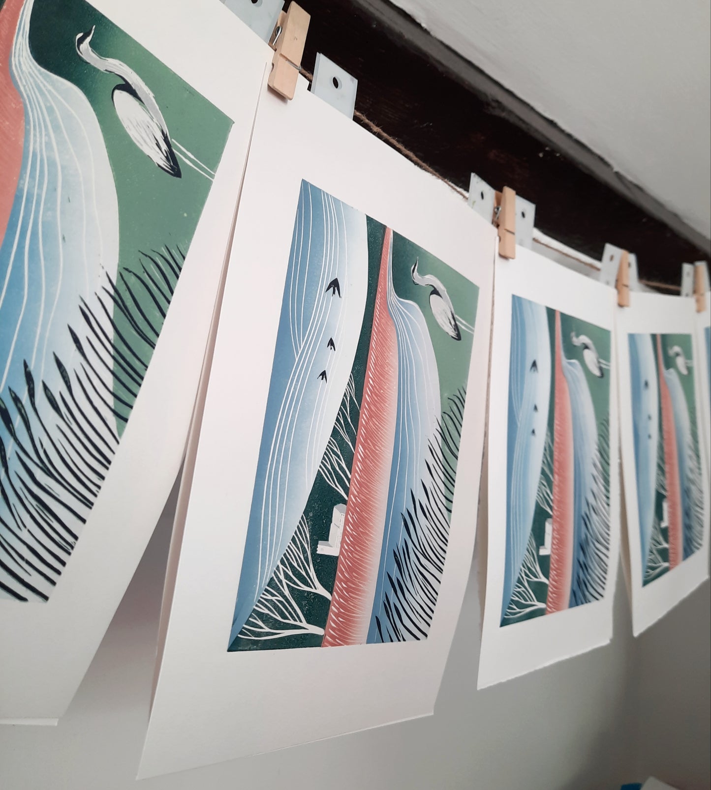 A Quiet Walk - Original Lino Print | Limited Edition | Landscape Linocut | Heron