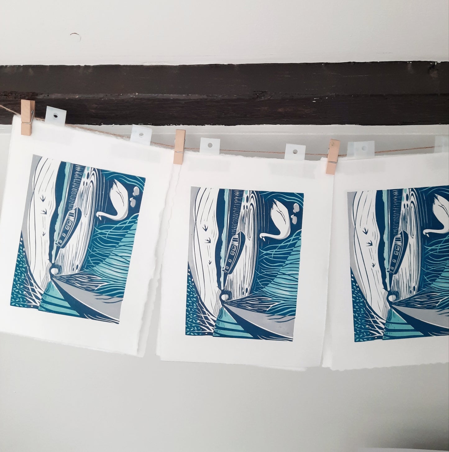 The Towpath - Original Lino Print | Canal Boat Art | Unframed