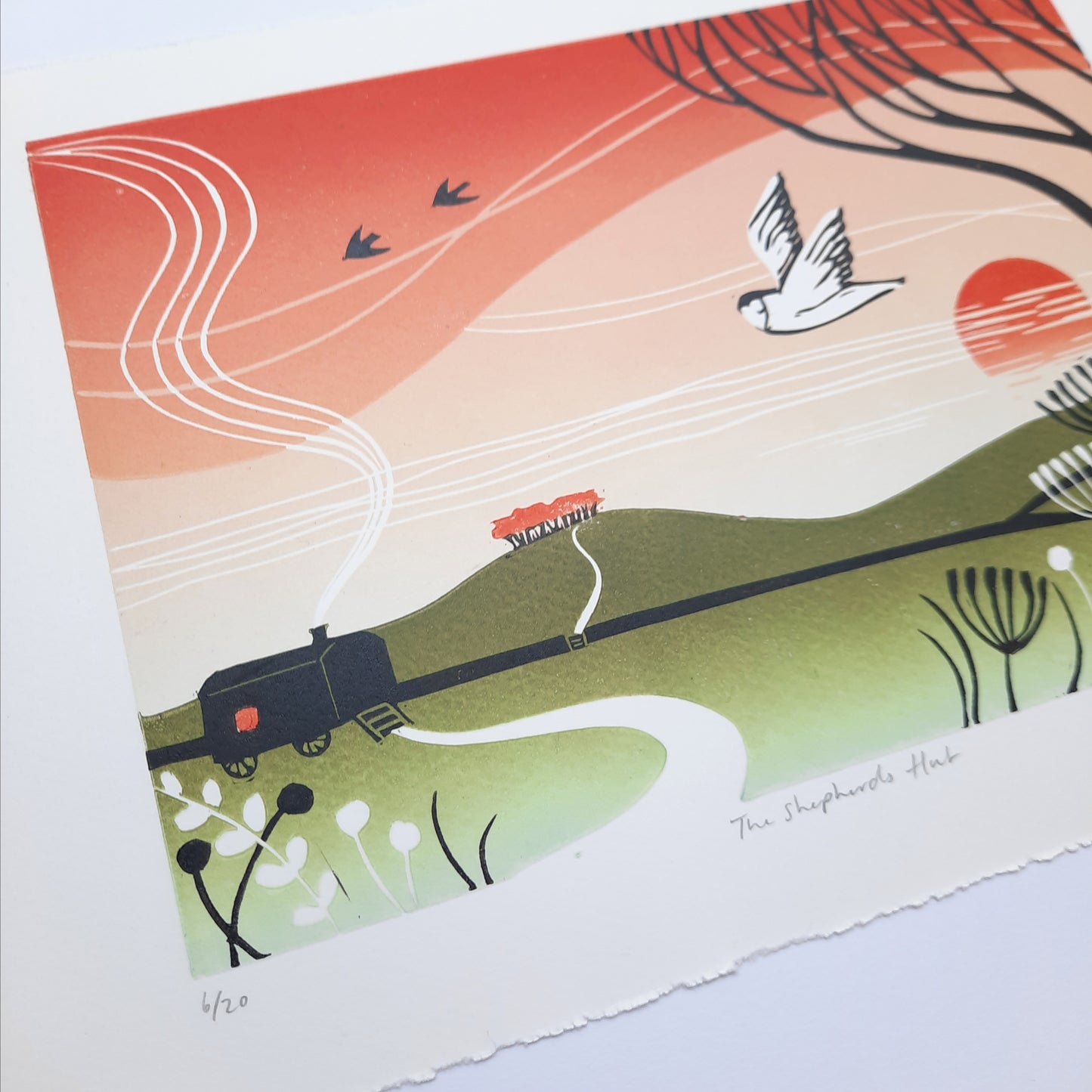 The Shepherd's Hut - Original Lino Print | Autumn Landscape | Owl Art | Gift Idea