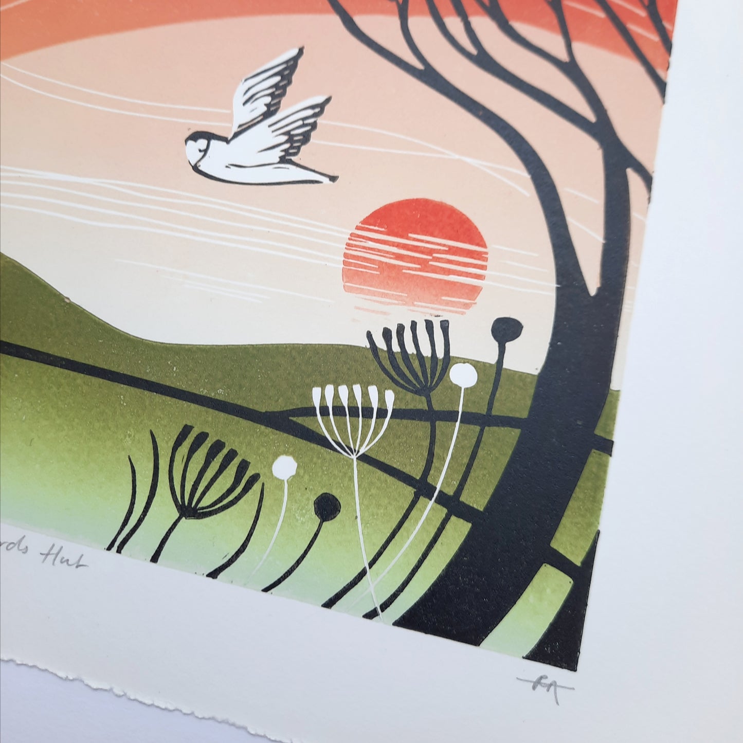 The Shepherd's Hut - Original Lino Print | Autumn Landscape | Owl Art | Gift Idea