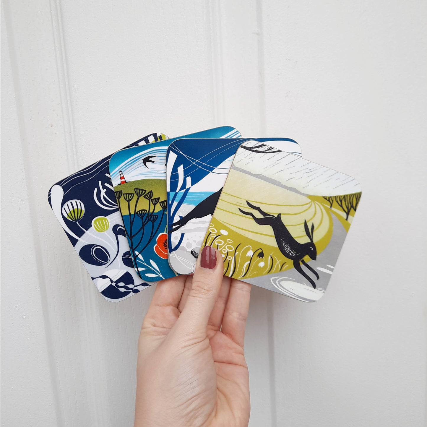 Set of 4 Coasters - Lino Print Designs