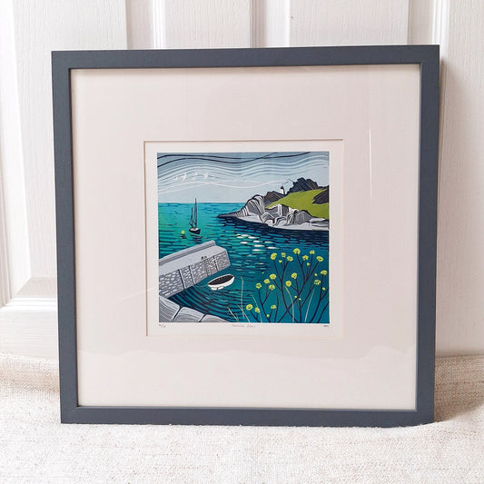 Cornish Seas - FRAMED lino print