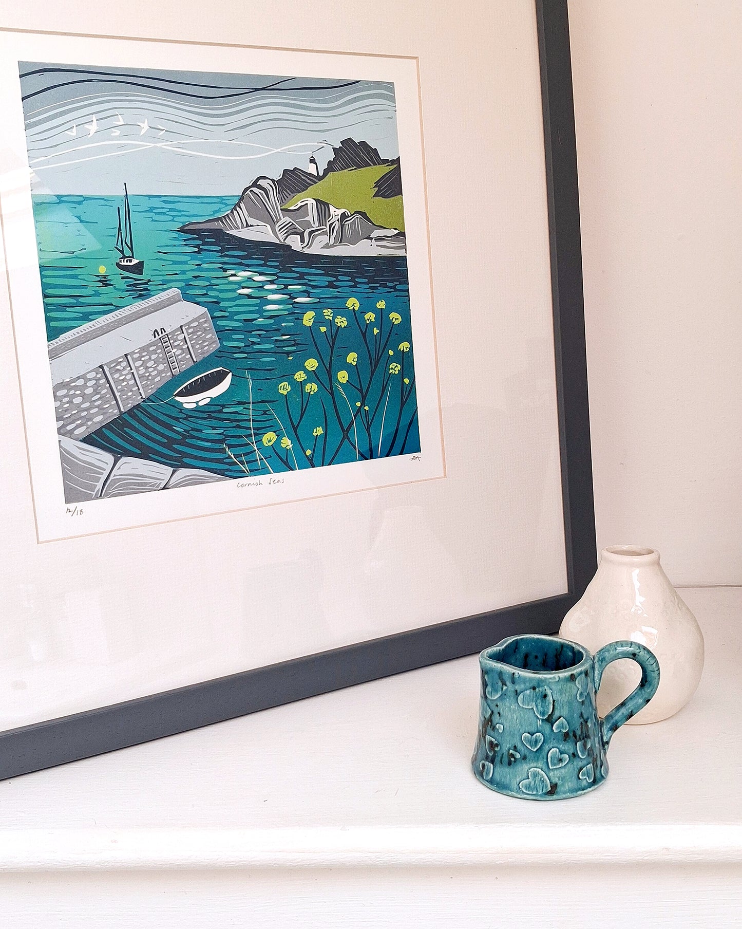 Cornish Seas - FRAMED lino print