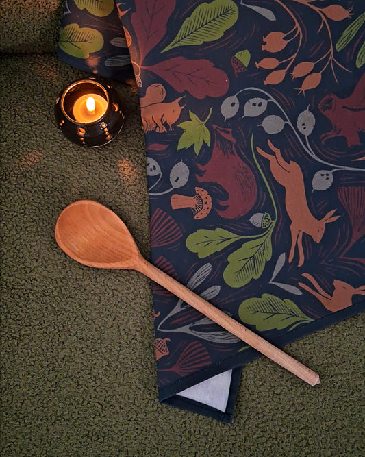 Autumn Delights Tea Towel - Dark Blue Cotton
