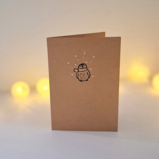 Baby Penguin - Hand Printed Christmas Card