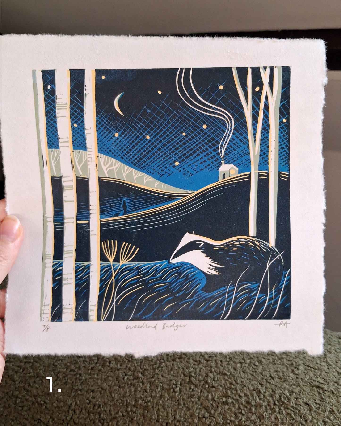 SECONDS Woodland Badger Lino Print
