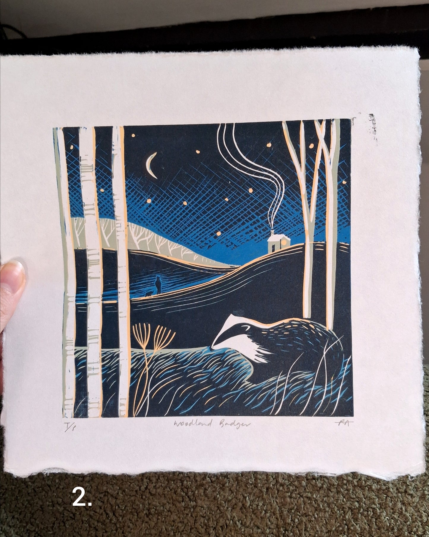 SECONDS Woodland Badger Lino Print
