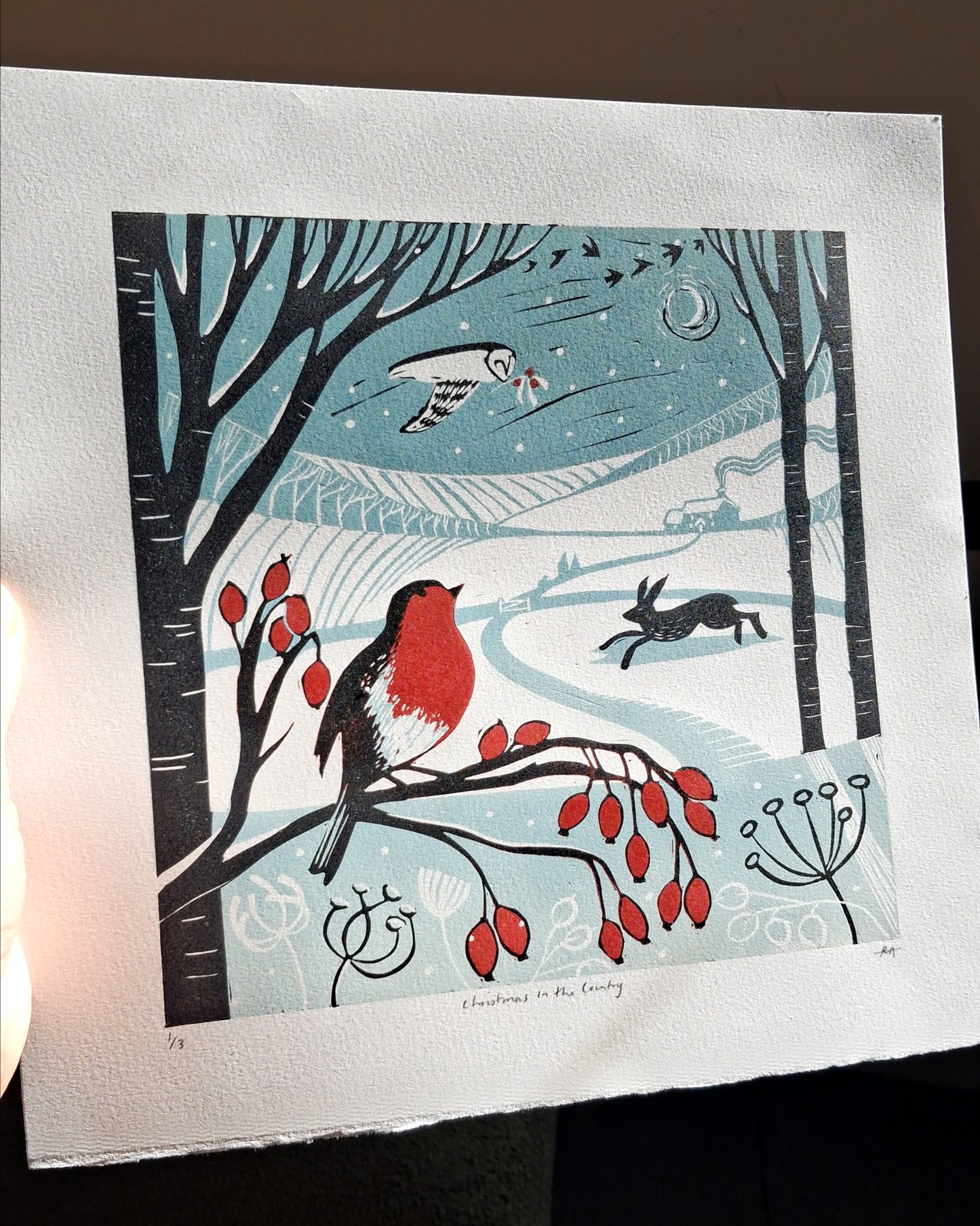 Christmas in the Country - Original Lino Print