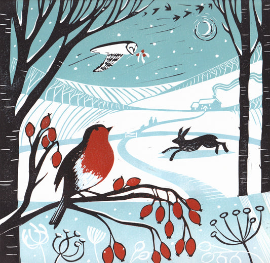 Christmas in the Country - Original Lino Print