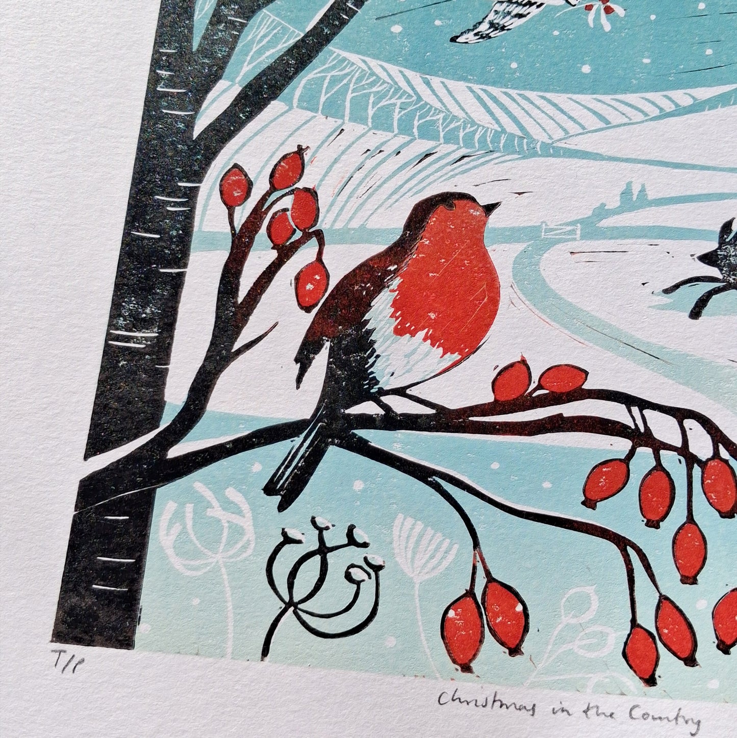 SECONDS Christmas in the Country Lino Print