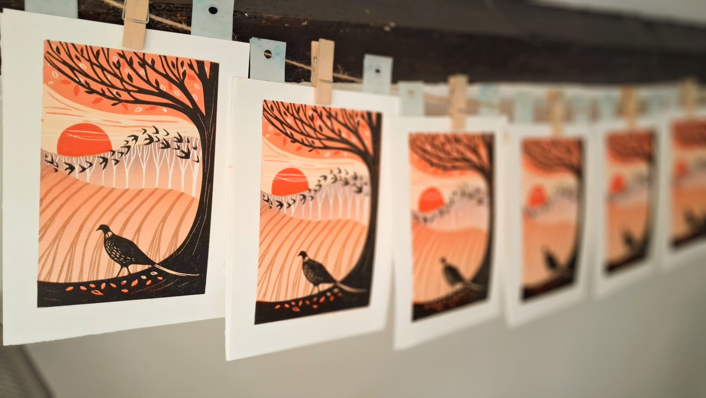 Autumn Shadows - Original Lino Print
