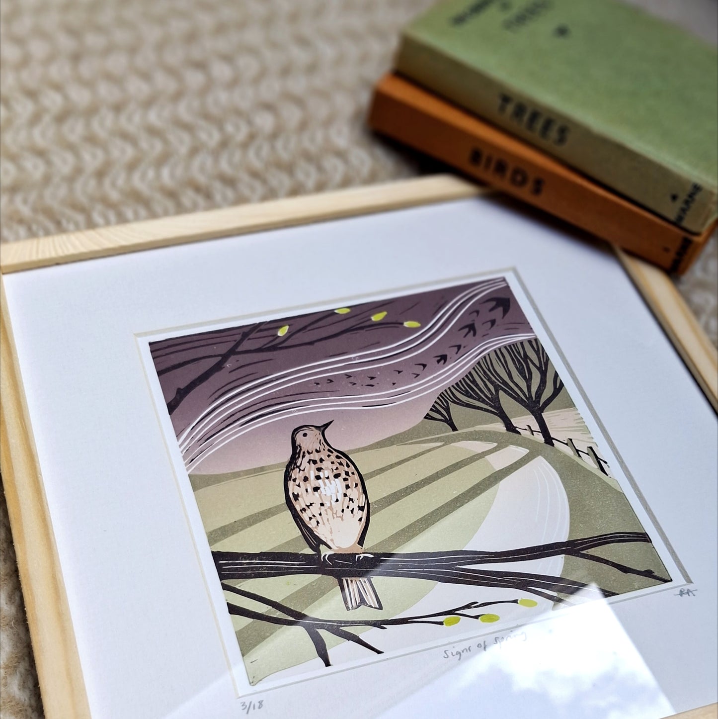 Signs of Spring - Framed Lino Print