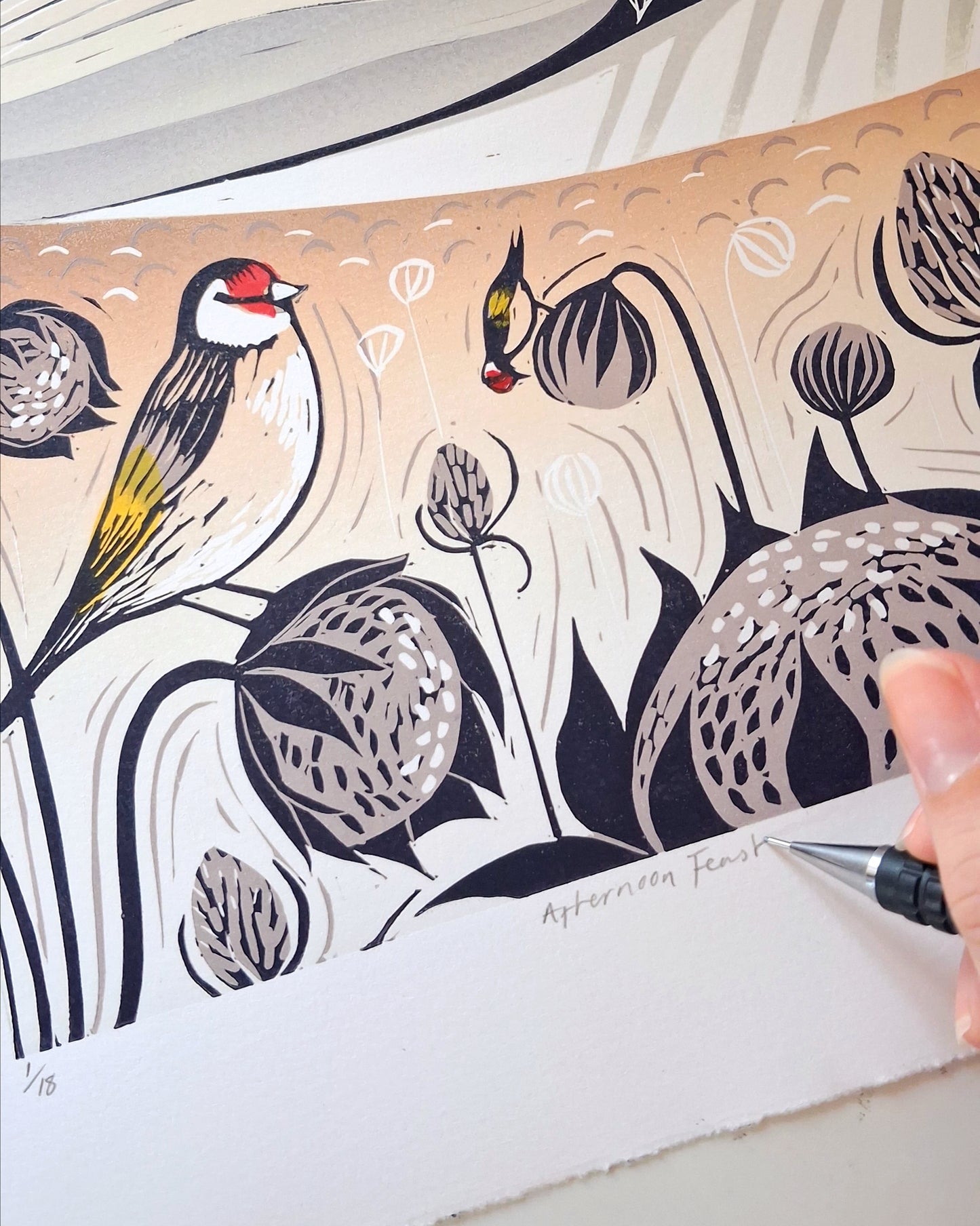 NEW * Afternoon Feast - Original Lino Print