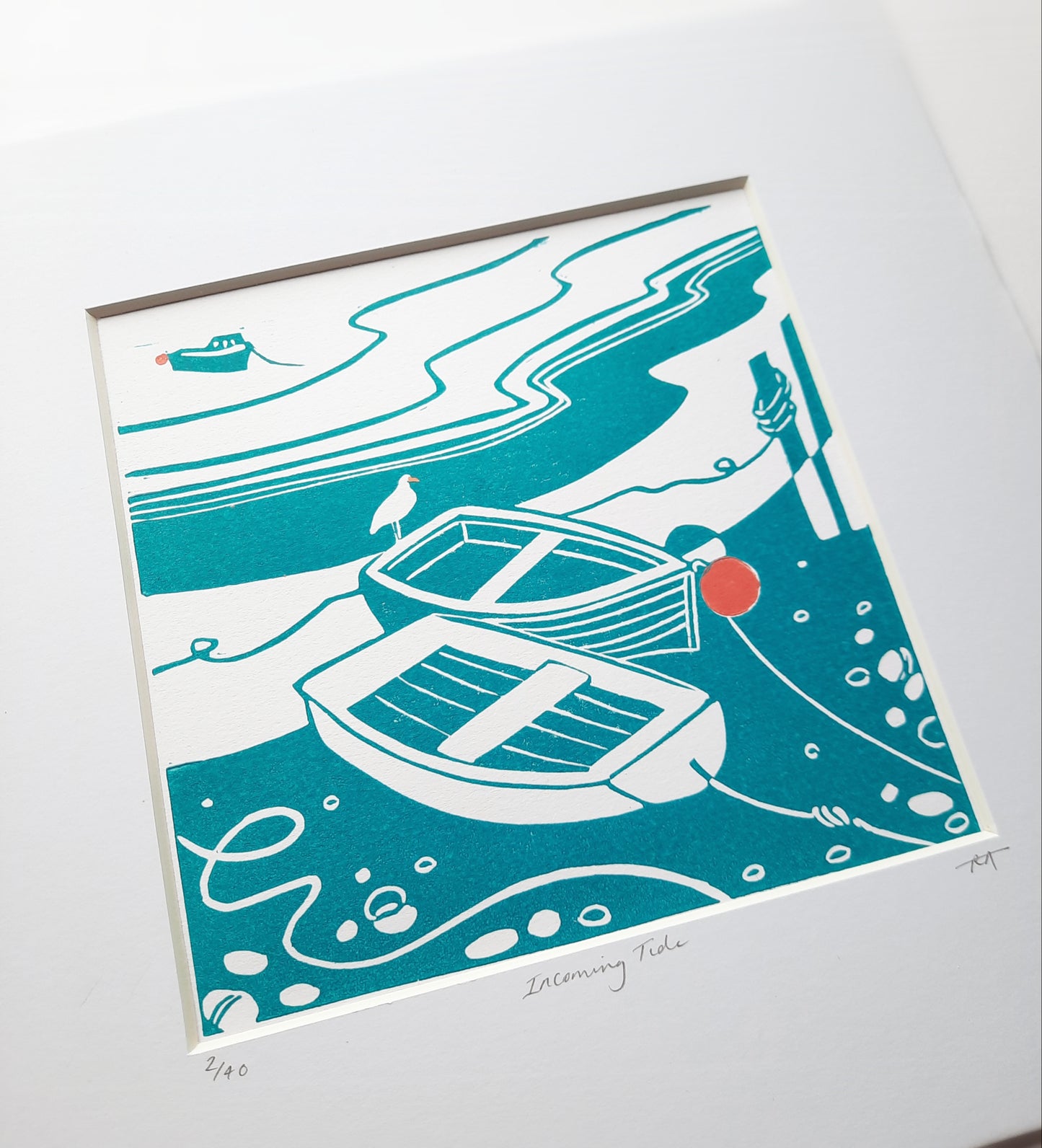 Incoming Tide - Original Landscape Lino Print | Gift Idea | Harbour Boats | Coastal Art