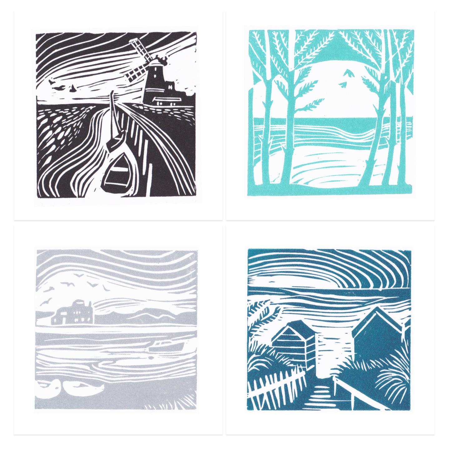 Original mini prints of Norfolk scenes including Cley, Holkham, Blakeney and Wells.