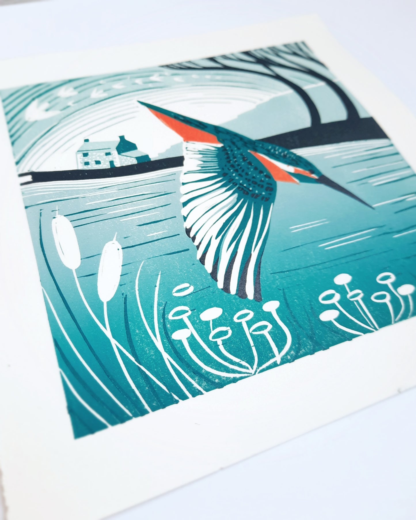 Canal Kingfisher - Original Lino Print
