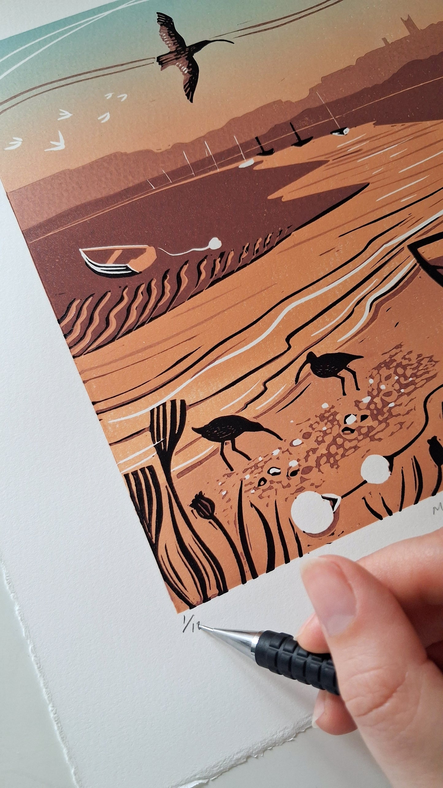 Morston Sunset - Original Lino Print