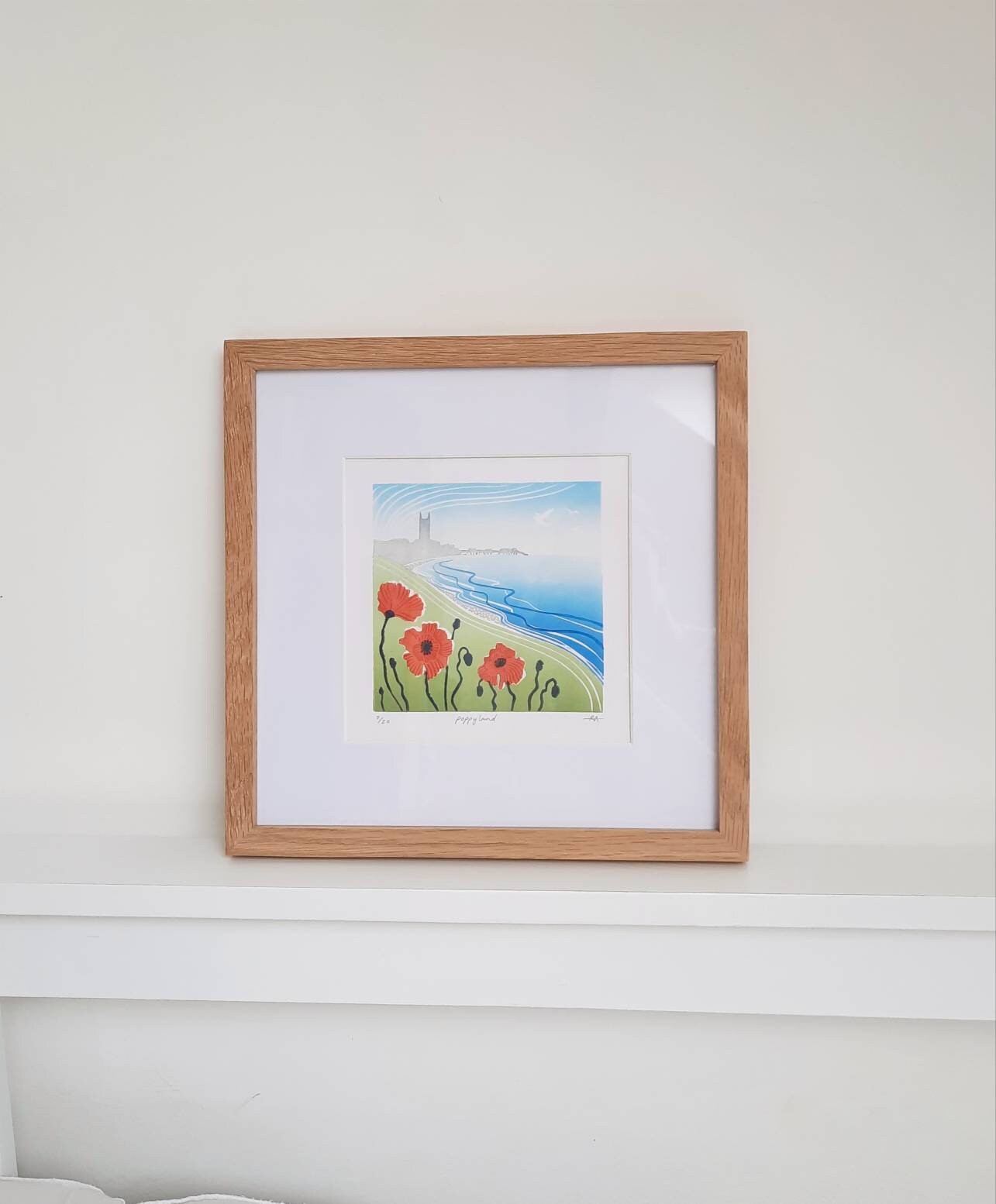 Poppyland - Original Lino Print | Cromer, Norfolk | Landscape Art | Unframed