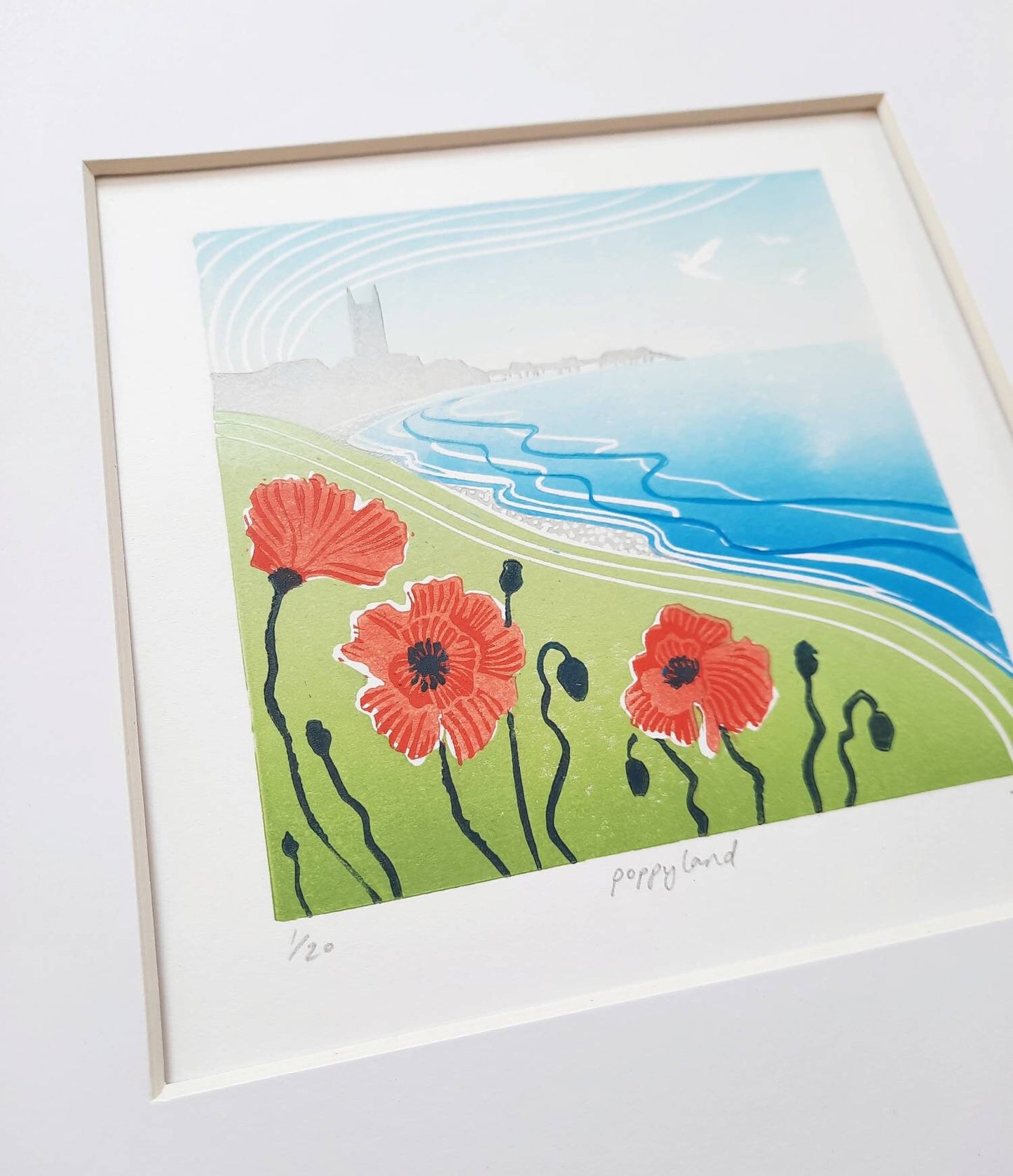 Poppyland - Original Lino Print | Cromer, Norfolk | Landscape Art | Unframed