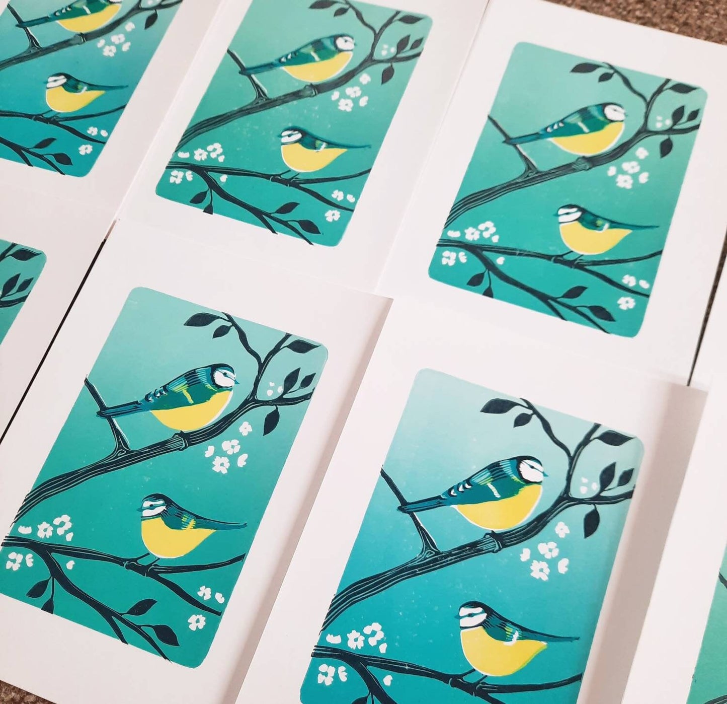 Blue Tits Lino Print