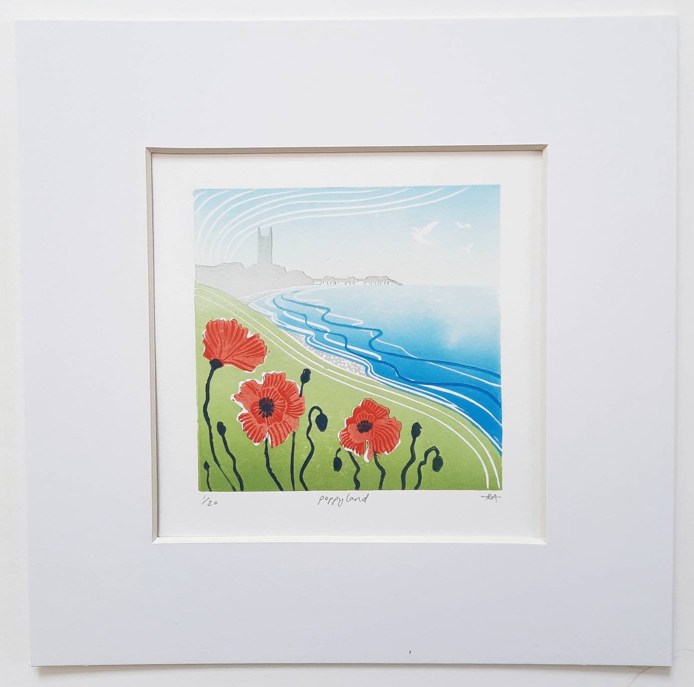Poppyland - Original Lino Print | Cromer, Norfolk | Landscape Art | Unframed