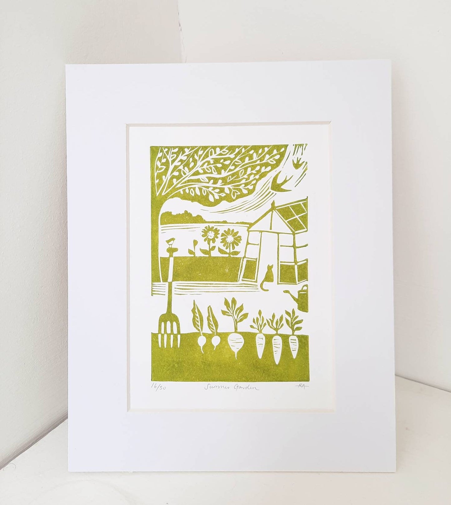 Summer Garden - Original Lino Print | Unframed | Vegetables | Greenhouse | Gift Idea