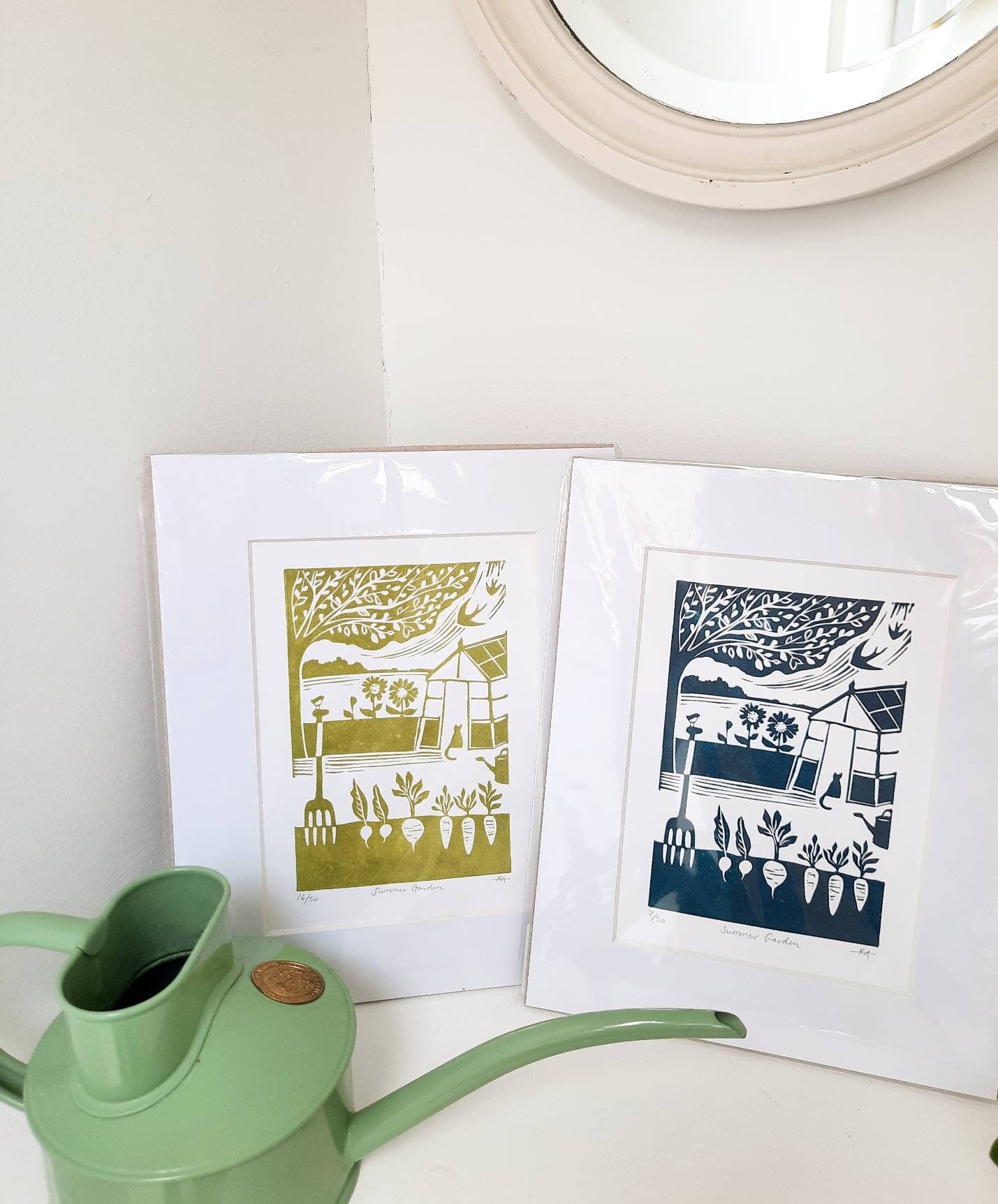 Summer Garden - Original Lino Print | Unframed | Vegetables | Greenhouse | Gift Idea