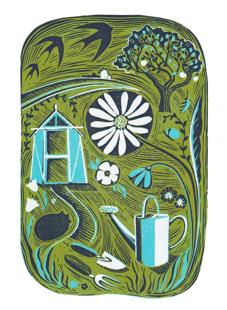 Garden Escape - Original Lino Print | Unframed | Gardening Artwork | Wall Art | Nature