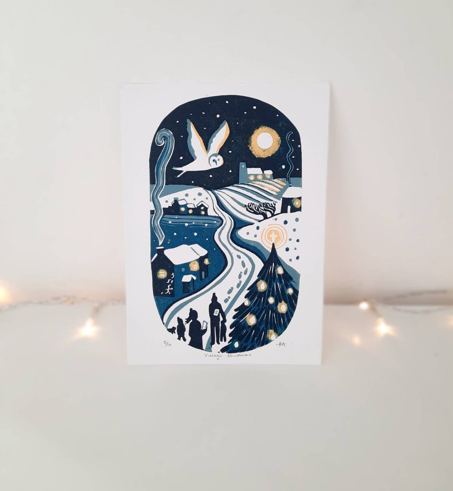 SECONDS Village Christmas Lino Print