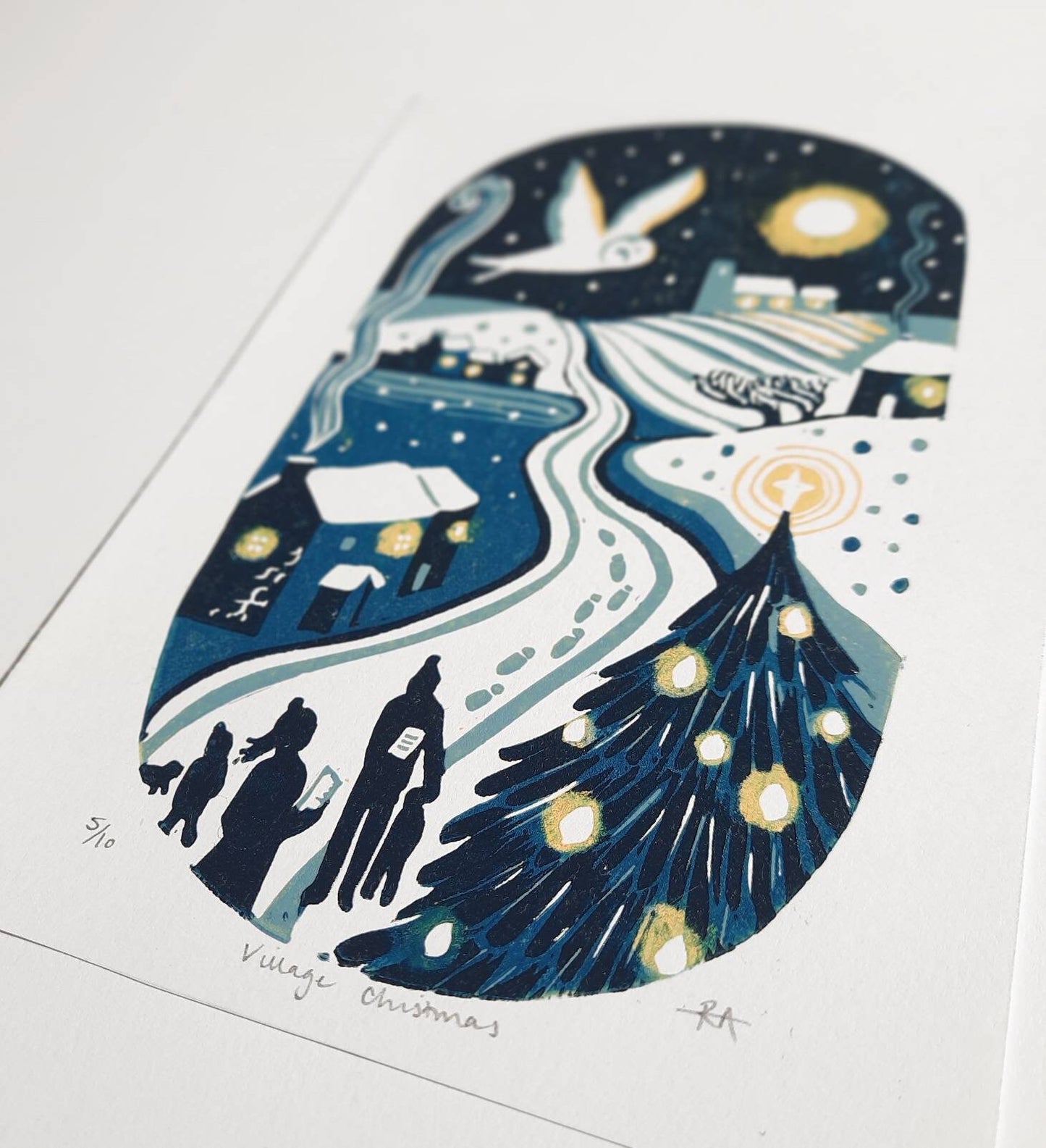 SECONDS Village Christmas Lino Print