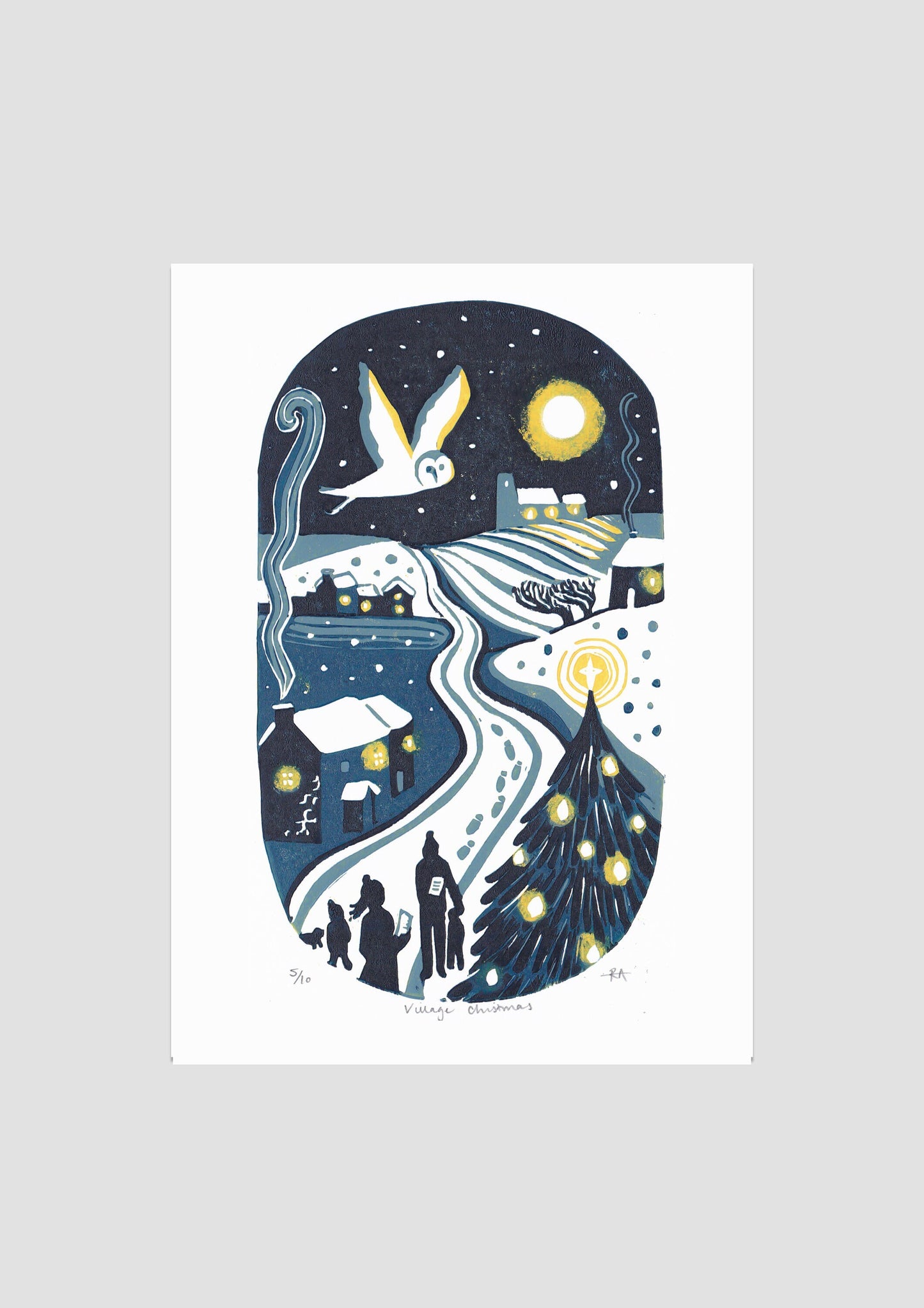 SECONDS Village Christmas Lino Print