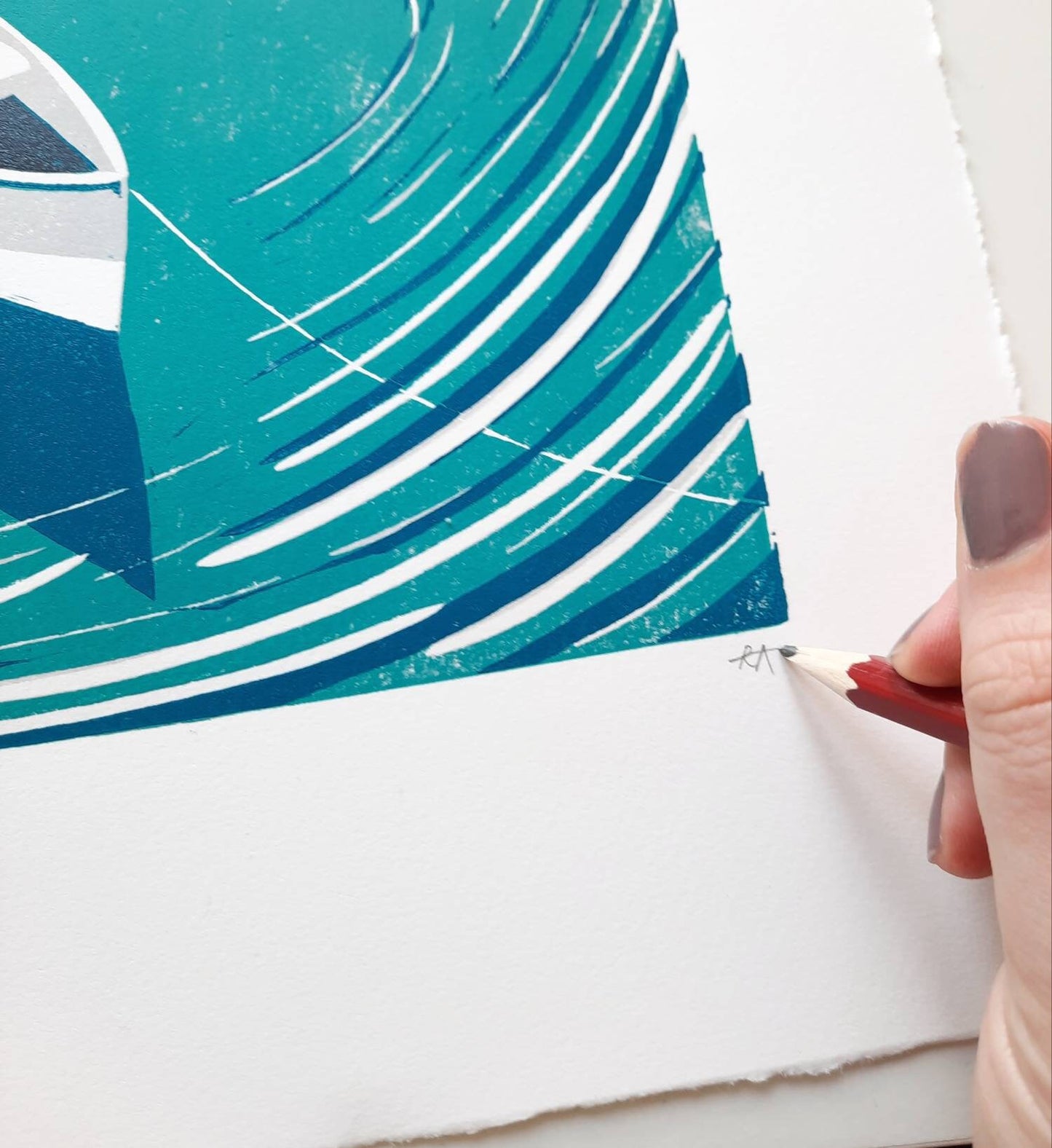 Safe Haven - Original Lino Print | Limited Edition | Clovelly Harbour | Devon Coast | Unframed