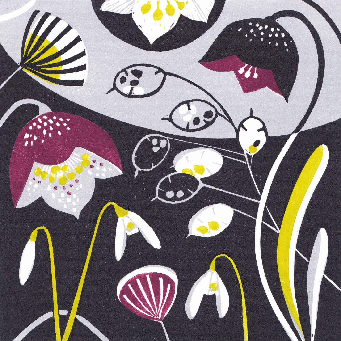 Hellebores & Snowdrops - Original Lino Print