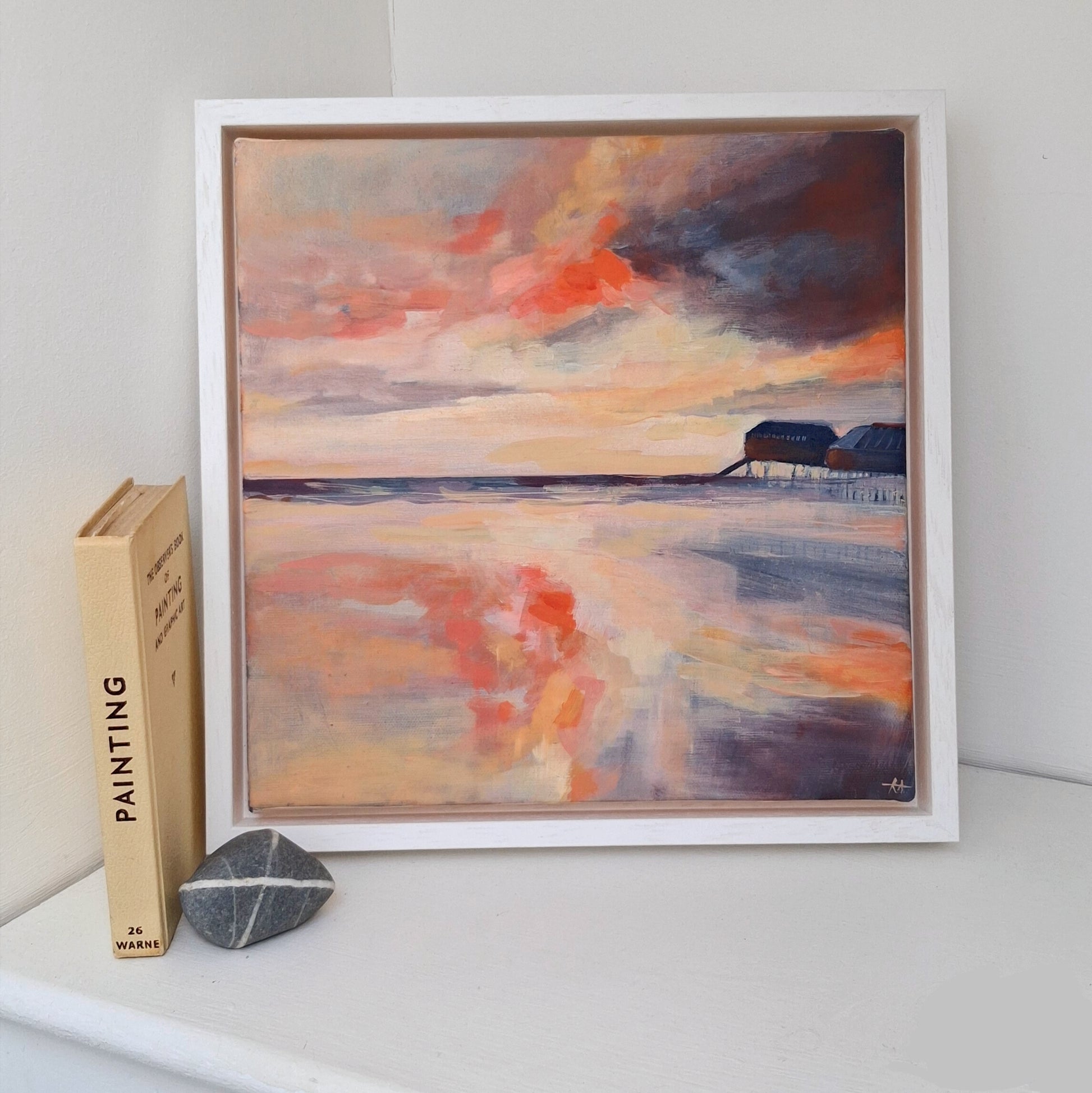A Sunrise painting of Cromer in Norfolk in tones of pink and purple